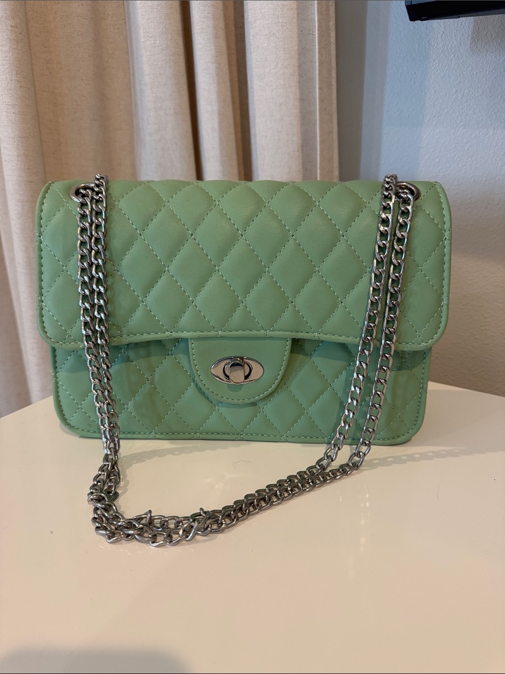 ASOS Light Green Quilted Chain Shoulder Bag